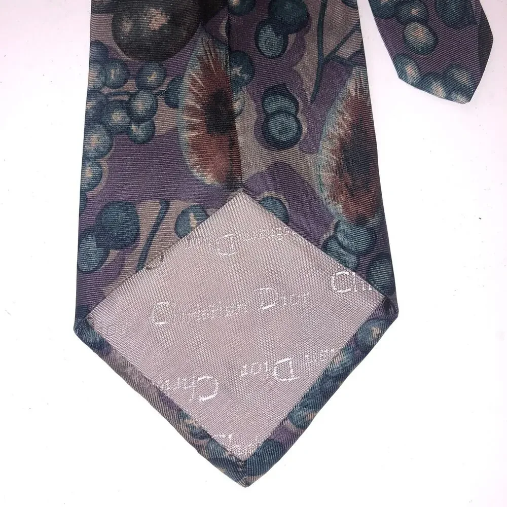 VTG Christian Dior Monsieur Italian Woven Silk Floral Pears Neck Tie Multicolor - Picture 3 of 5